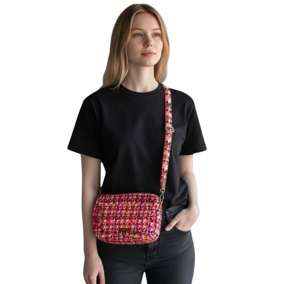 Vera Bradley Crossbody Bag Tweed Fuscia Pink Orange Houndstooth Barbiecore Purse - Picture 3 of 16